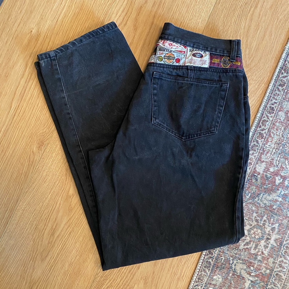 Vintage 90s Y2K Bugle Boy Black Jeans High Rise Button Fly Relaxed Fit Denim